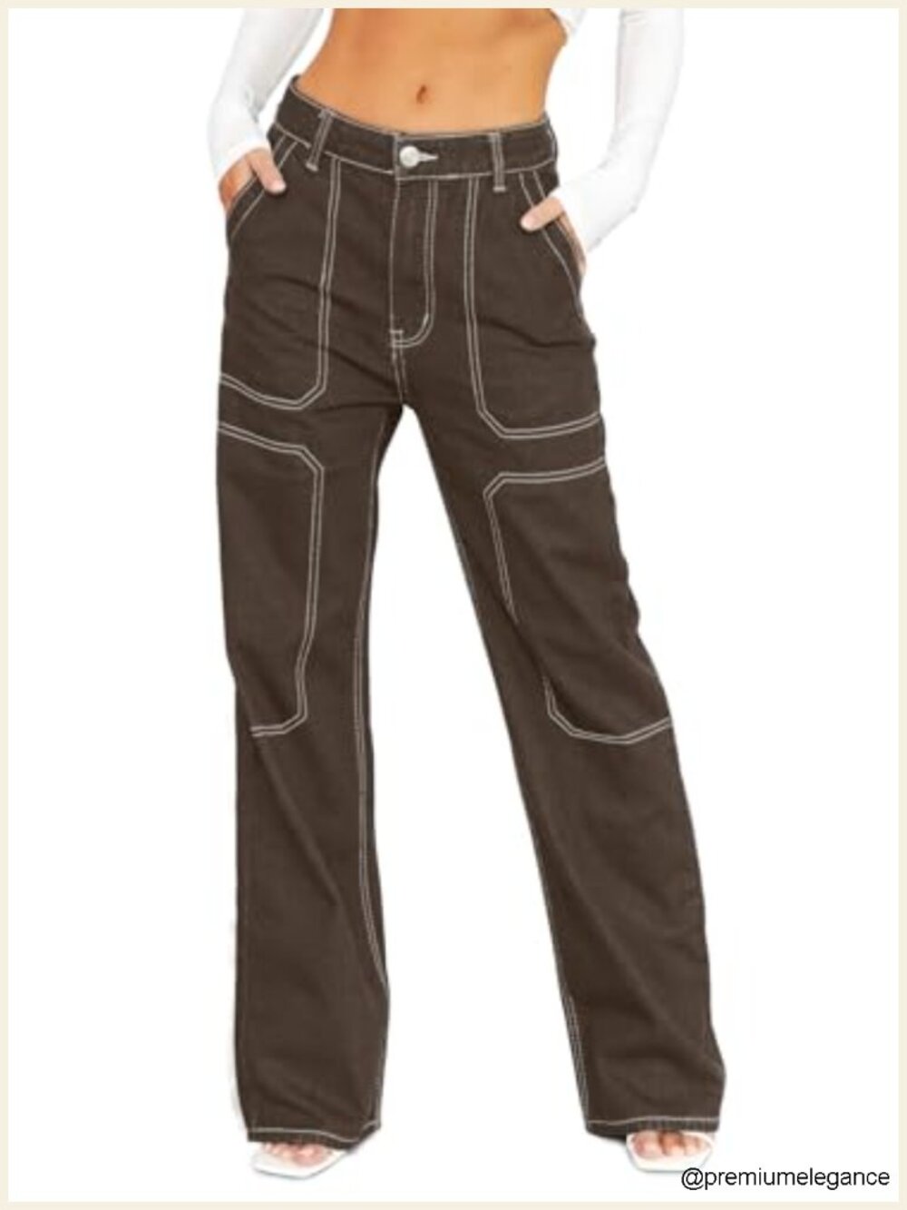 Wide Leg Cargo Jeans Women Casual Loose Mid Rise Baggy Denim Pants
